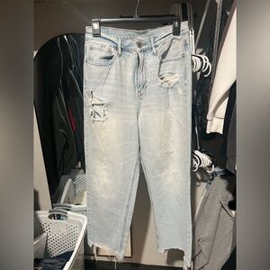 American Eagle Outfitters Light Blue Distressed Straight Leg Jeans